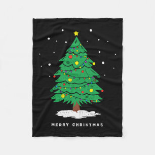 Retro Xmas Merry Christmas Tree Lights  Fleece Blanket