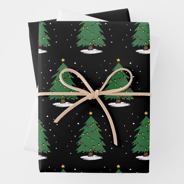 Retro Xmas Merry Christmas Tree Lights  Wrapping Paper Sheet (In situ)