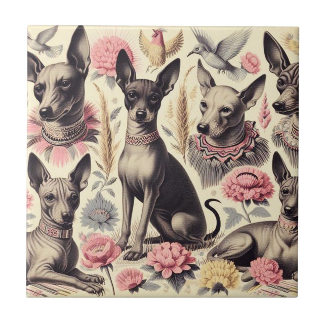 Retro Xoloitzcuintle  Seamless Illustration Ceramic Tile (Front)