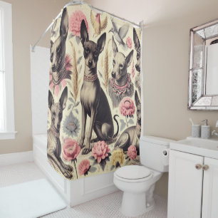 Retro Xoloitzcuintle Seamless Illustration Shower Curtain