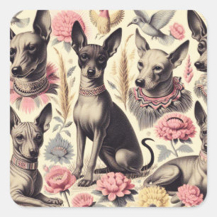 Retro Xoloitzcuintle Seamless Illustration Square Sticker