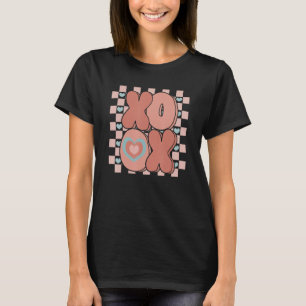 Retro XOXO Heart Chequered Groovy Valentine's Day T-Shirt