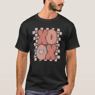 Retro XOXO Heart Chequered Groovy Valentine's Day T-Shirt