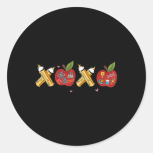 Retro Xoxo Pencil Apple Valentine Day Science Teac Classic Round Sticker