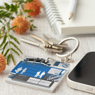 Retro Y2K Blue Grunge Website Layout Key Ring