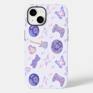 Retro Y2K Kitsch Lavender Disco Ball Gamer Pattern iPhone 14 Case