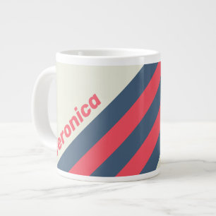 Retro Yacht Club Stripes with Name Large Coffee Mug