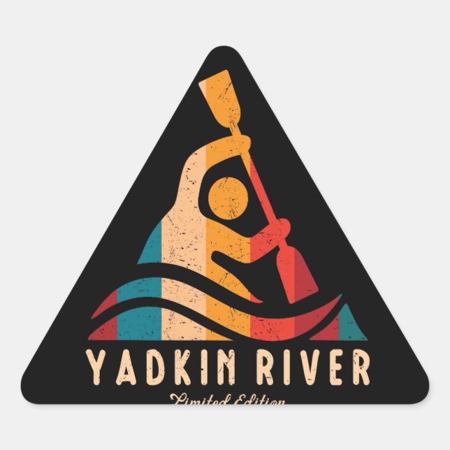Retro Yadkin River Kayaking Triangle Sticker (Front)