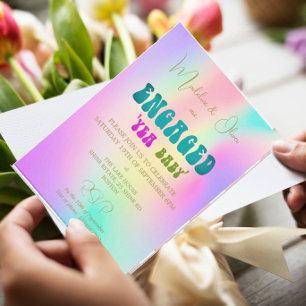 Retro Yea Baby Colourful Engagement Invitation
