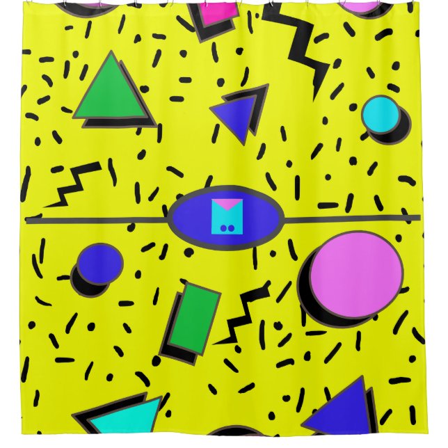 Retro Yellow 80s Memphis Abstract Style Seamless Shower Curtain (Front)