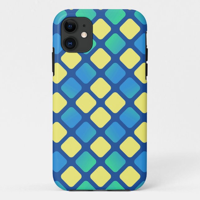 Retro Yellow and Blue Diamond Argyle Case-Mate iPhone Case (Back)