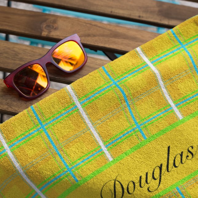 Retro Yellow and Blue Douglas Tartan, custom Beach Towel (Creator Uploaded)