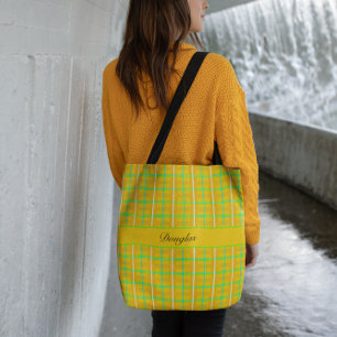 Retro Yellow and Blue Douglas Tartan, custom Tote Bag
