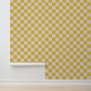 Retro Yellow and Cream Geometric Chequerboard Wallpaper