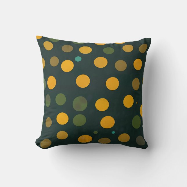Retro Yellow and Green Polka Dot Pattern Cushion (Front)