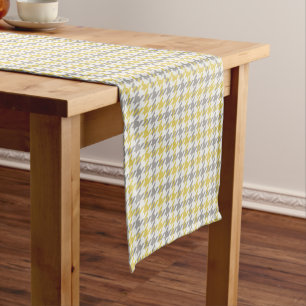 Retro yellow and grey houndstooth plaid pattern short table runner
