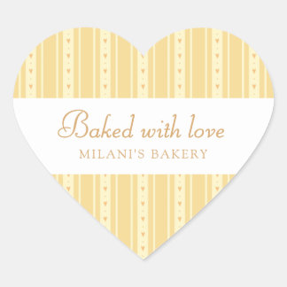 Retro Yellow And Orange Heart Stripes Bakery Sticker