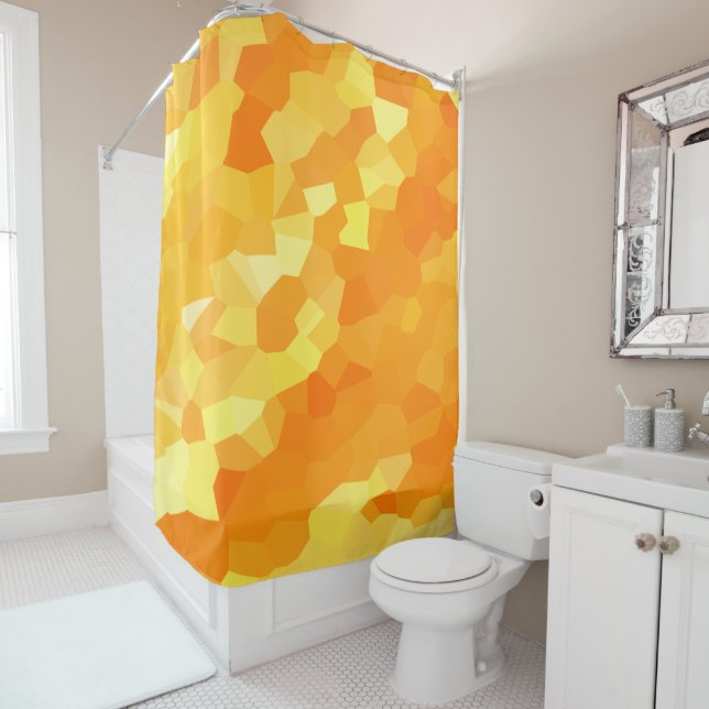 Retro Yellow and Orange Stained Glass Sunset Shower Curtain (In Situ)