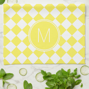 Retro Yellow and White Chequered Check Tea Towel