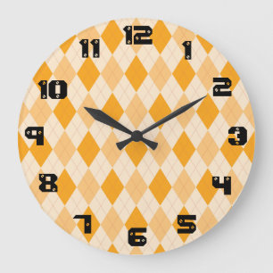 Retro yellow argyle rockabilly wall clock