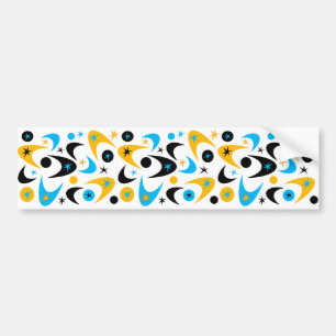 Retro Yellow Black & Aqua Starburst Boomerang Bumper Sticker