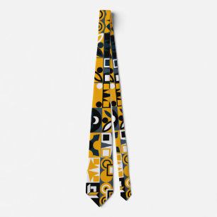Retro yellow black geometric modern pattern tie