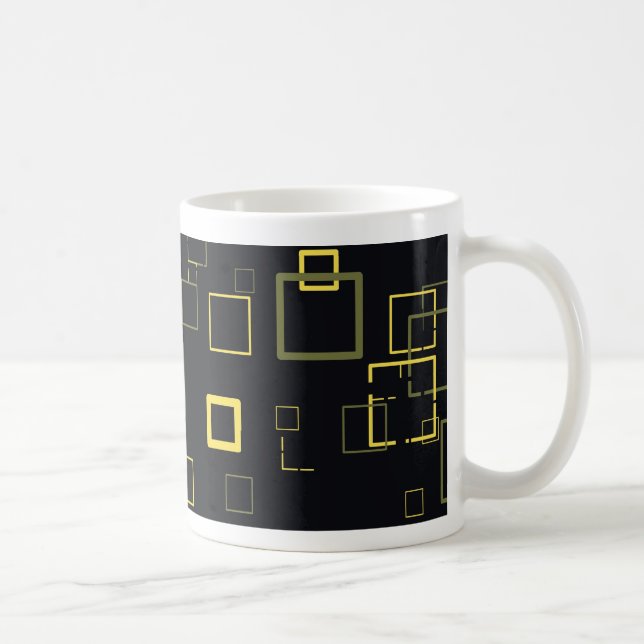 Retro Yellow, Black Pop Squares Art Pattern Mug (Right)