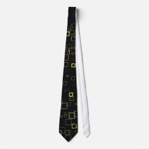 Retro Yellow, Black Pop Squares Art Pattern Tie