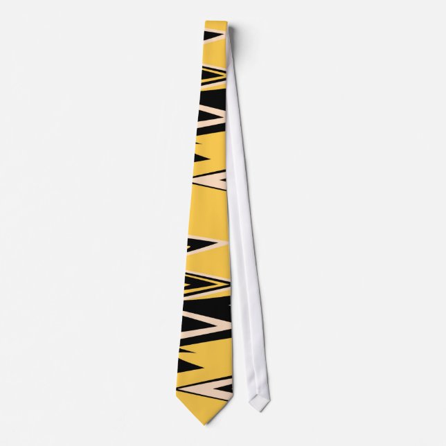 Retro Yellow, Black Zigzap Abstract Art Deco Tie (Front)