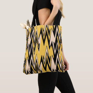 Retro Yellow, Black Zigzap Abstract Art Deco Tote Bag
