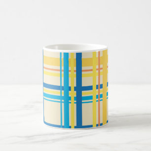Retro Yellow, Blue, Brown Stripes Pattern Coffee Mug