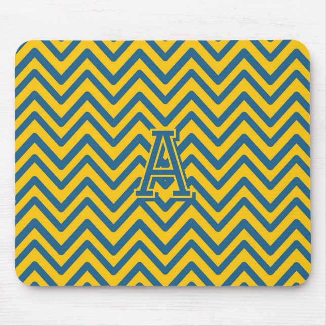 Retro Yellow Blue Chevron  Modern Trendy Pattern  Mouse Pad (Front)