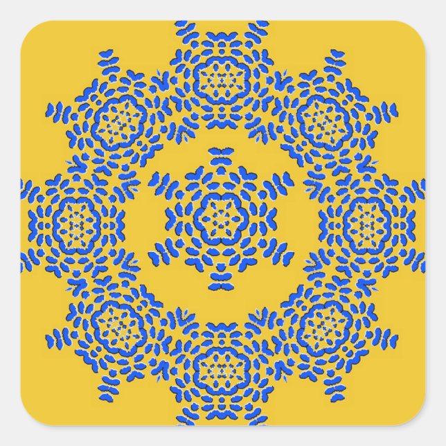 Retro Yellow & Blue Flower Ceramic Tile Stickers (Front)