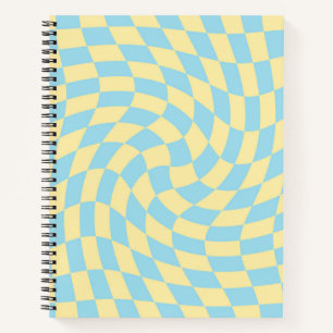 Retro Yellow Blue Pastel Warped Checks Chequered Notebook