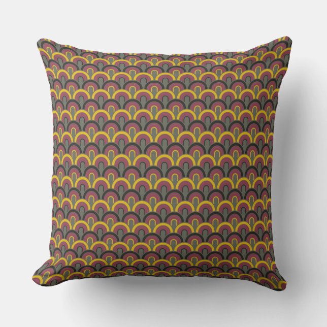 Retro Yellow Brown Black Fifties Pattern Cushion (Front)