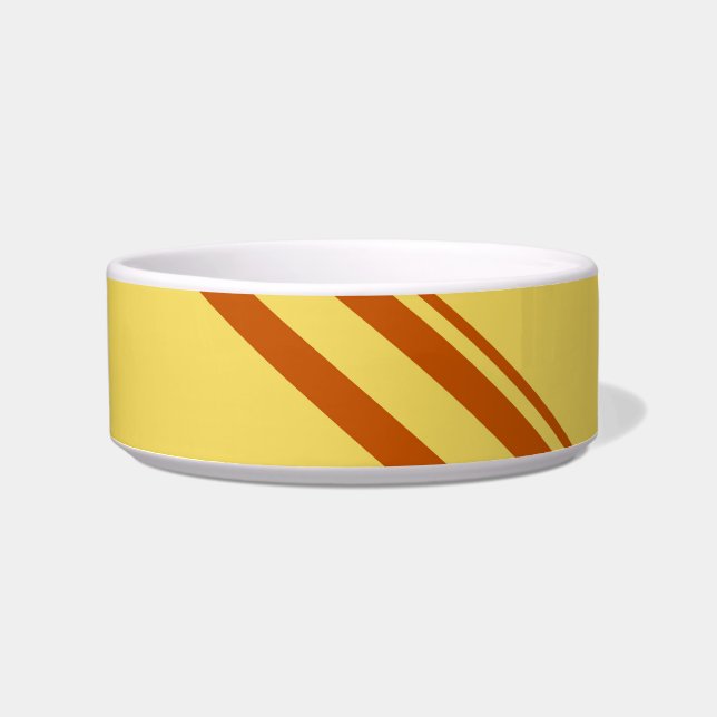 Retro Yellow Brown Stripes Pattern Pet Bowl (Front)