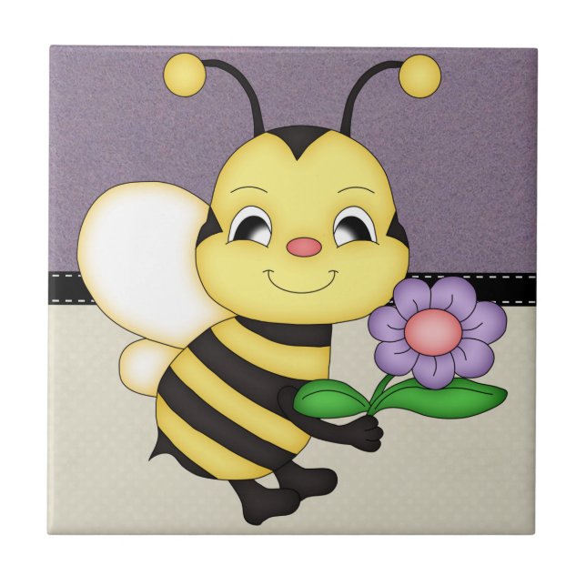 Retro Yellow Bumble Bee Tile (Front)