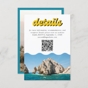 Retro Yellow Cabo Wedding Details QR Code Enclosure Card