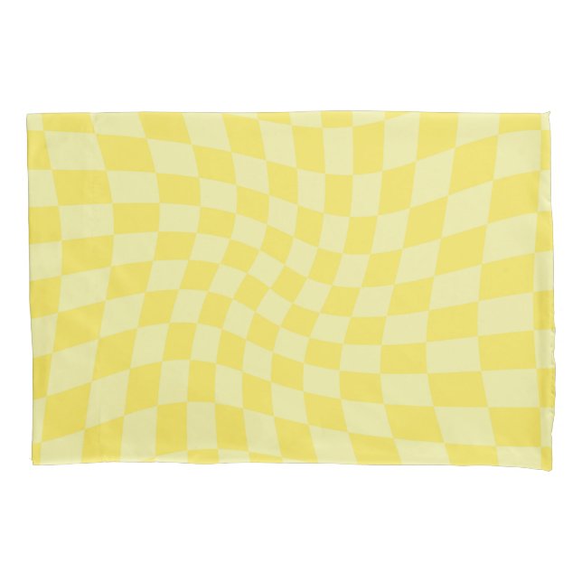 Retro Yellow Checks Warped Chequered Y2k Dorm Room Pillowcase (Front)