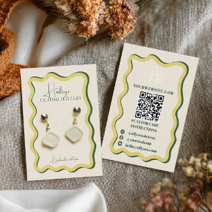 Retro Yellow Citrus Green Wavy Jewelry Display Business Card