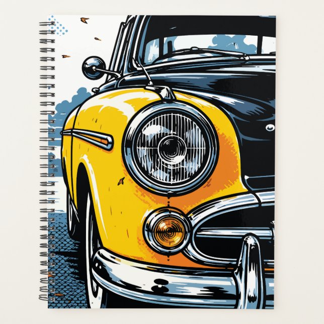 Retro Yellow Classic Car Front Pop Art Planner (Front)