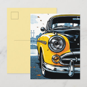 Retro Yellow Classic Car Front Pop Art Postcard
