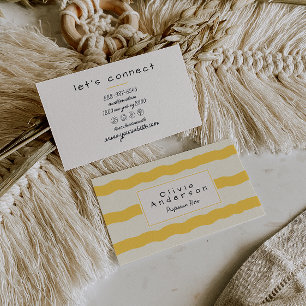 Retro Yellow Cream Wavy Stripes Trendy Boho  Business Card
