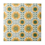 Retro Yellow Daisy Flower Green pattern Ceramic Tile<br><div class="desc">This design may be personalised by choosing the Edit Design option. You may also transfer onto other items. Contact me at colorflowcreations@gmail.com or use the chat option at the top of the page if you wish to have this design on another product or need assistance. See more of my designs...</div>
