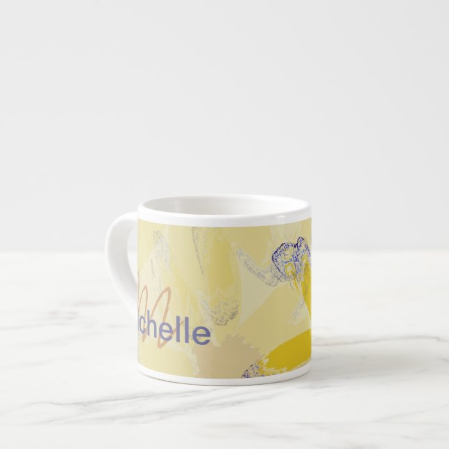 Retro Yellow Daisy Monogrammed Espresso Cup (Front Left)