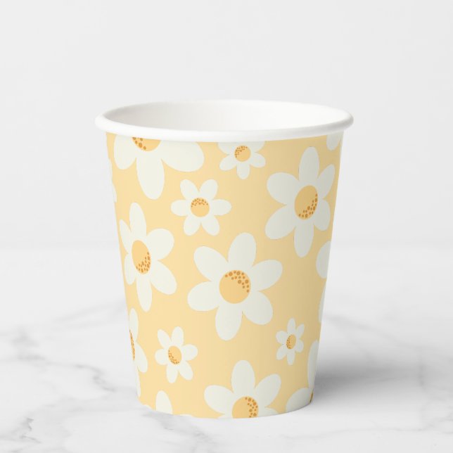 Retro Yellow Daisy Paper Cup | Groovy Boho Birthda (Front)