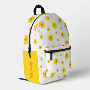 Retro Yellow Daisy Vintage Floral Pattern Printed Backpack