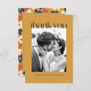 Retro Yellow Floral Custom Message Photo Wedding Thank You Card