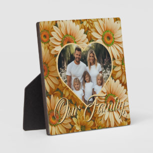 Retro Yellow floral daisy heart photo template Plaque