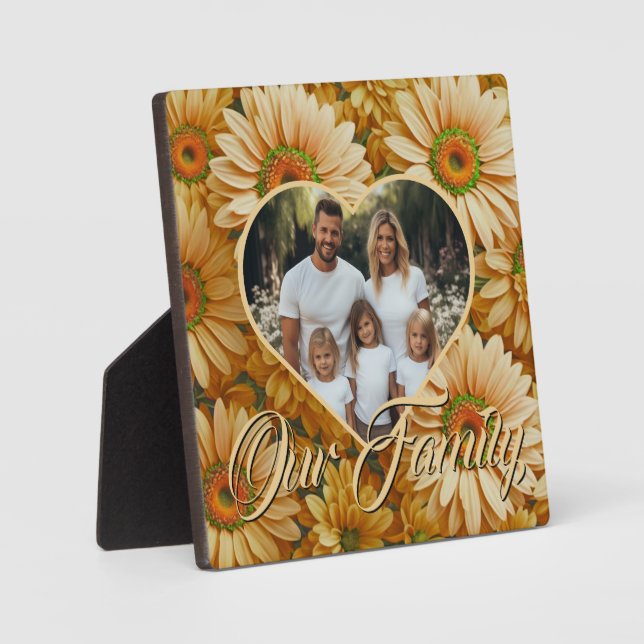 Retro Yellow floral daisy heart photo template Plaque (Front)